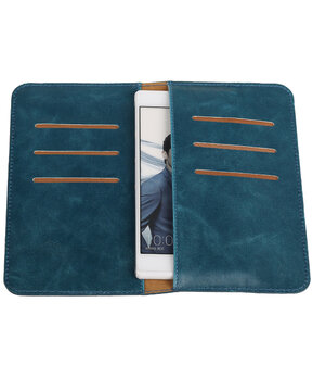 Blauw Pull-up Medium Pu portemonnee wallet voor Huawei