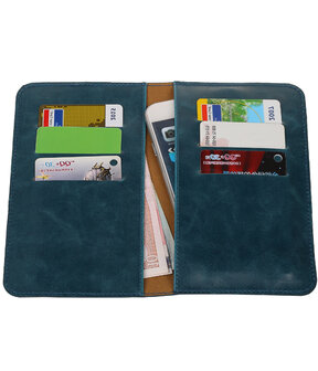 Blauw Pull-up Medium Pu portemonnee wallet voor Huawei