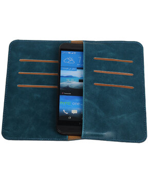 Blauw Pull-up Medium Pu portemonnee wallet voor HTC