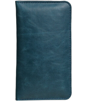 Blauw Pull-up Medium Pu portemonnee wallet voor HTC