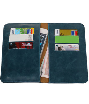 Blauw Pull-up Medium Pu portemonnee wallet voor LG