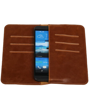 Bruin Pull-up Medium Pu portemonnee wallet voor HTC