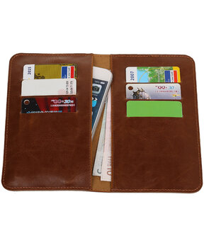 Bruin Pull-up Medium Pu portemonnee wallet voor HTC