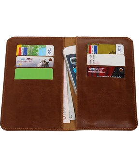 Bruin Pull-up Medium Pu portemonnee wallet voor HTC