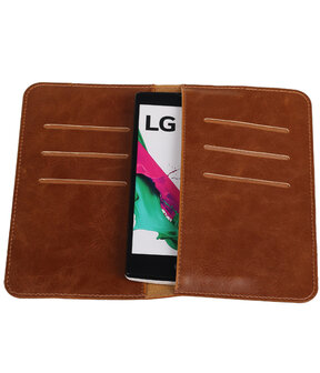 Bruin Pull-up Medium Pu portemonnee wallet voor LG