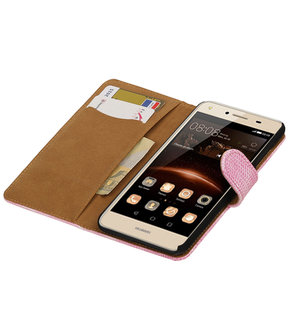 Roze Mini Slang booktype wallet cover hoesje voor Huawei Y5 II