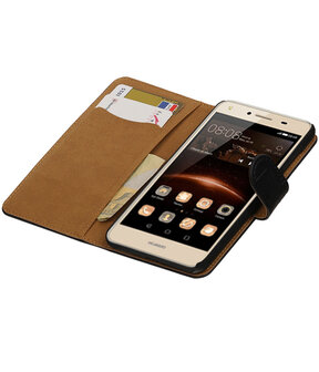 Zwart Krokodil booktype wallet cover hoesje voor Huawei Y5 II