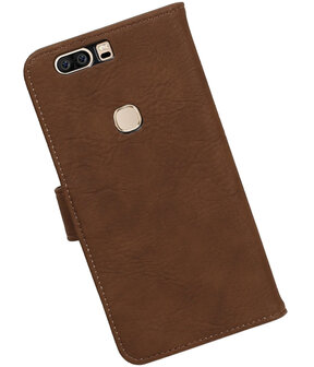 Bruin Hout booktype wallet cover hoesje voor Huawei Honor V8