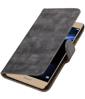 Grijs Mini Slang booktype wallet cover hoesje voor Huawei Honor V8