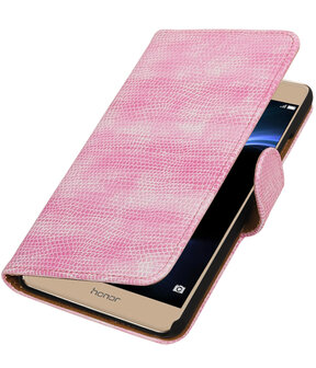 Roze Mini Slang booktype wallet cover hoesje voor Huawei Honor V8