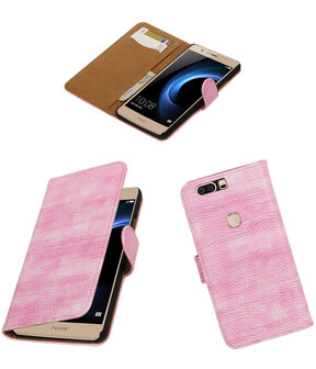 Roze Mini Slang booktype wallet cover hoesje voor Huawei Honor V8