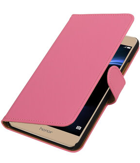 Roze Effen booktype wallet cover hoesje voor Huawei Honor V8