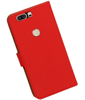 Rood Effen booktype wallet cover hoesje voor Huawei Honor V8