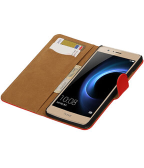 Rood Effen booktype wallet cover hoesje voor Huawei Honor V8