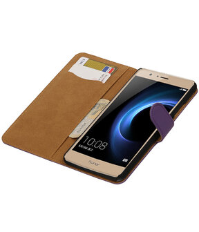 Paars Effen booktype wallet cover hoesje voor Huawei Honor V8