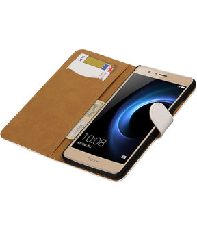 Wit Effen booktype wallet cover hoesje voor Huawei Honor V8