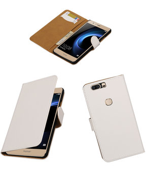 Wit Effen booktype wallet cover hoesje voor Huawei Honor V8