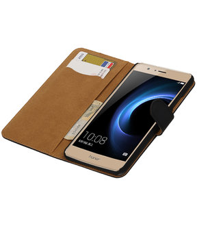Zwart Effen booktype wallet cover hoesje voor Huawei Honor V8