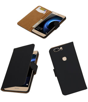 Zwart Effen booktype wallet cover hoesje voor Huawei Honor V8