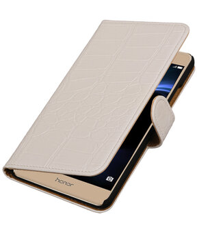 Wit Krokodil booktype wallet cover hoesje voor Huawei Honor V8