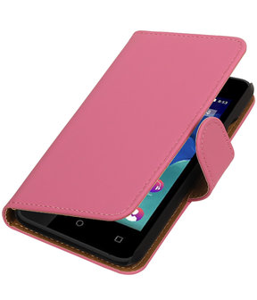 Roze Effen booktype wallet cover hoesje voor Wiko Sunset 2
