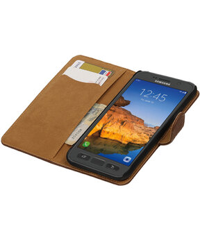 Bruin Hout booktype wallet cover hoesje voor Samsung Galaxy S7 Active