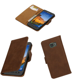 Bruin Hout booktype wallet cover hoesje voor Samsung Galaxy S7 Active