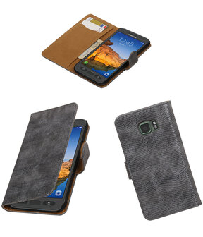 Grijs Mini Slang booktype wallet cover hoesje voor Samsung Galaxy S7 Active