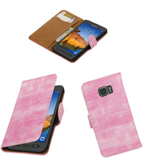 Roze Mini Slang booktype wallet cover hoesje voor Samsung Galaxy S7 Active