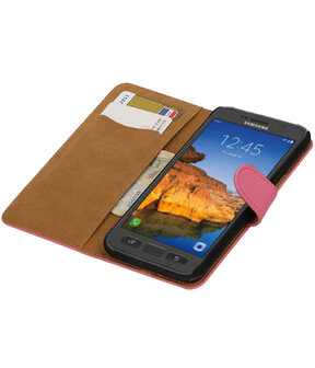 Roze Effen booktype wallet cover hoesje voor Samsung Galaxy S7 Active