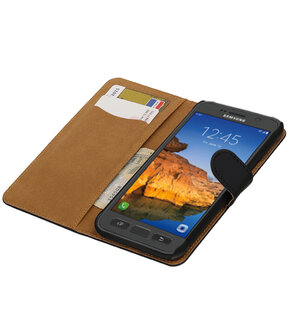 Zwart Effen booktype wallet cover hoesje voor Samsung Galaxy S7 Active