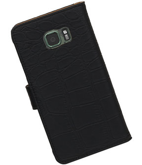 Zwart Krokodil booktype wallet cover hoesje voor Samsung Galaxy S7 Active