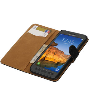 Zwart Krokodil booktype wallet cover hoesje voor Samsung Galaxy S7 Active