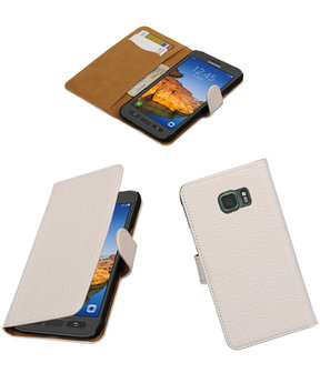 Wit Krokodil booktype wallet cover hoesje voor Samsung Galaxy S7 Active