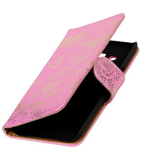 Roze Lace booktype cover hoesje voor Samsung Galaxy J1 2016