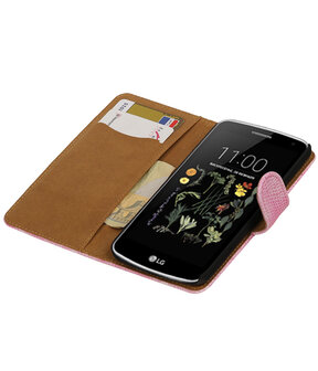 Roze Mini Slang booktype wallet cover hoesje voor LG K5