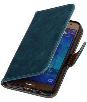 Blauw Pull-Up PU booktype wallet cover hoesje voor Samsung Galaxy J7 2016