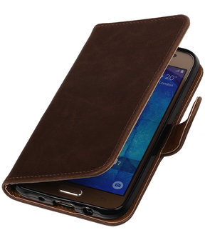 Mocca Pull-Up PU booktype wallet cover hoesje voor Samsung Galaxy J7 2016