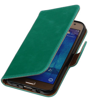 Groen Pull-Up PU booktype wallet cover hoesje voor Samsung Galaxy J7 2016