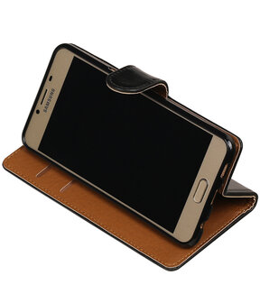 Zwart Pull-Up PU booktype wallet hoesje voor Samsung Galaxy C5