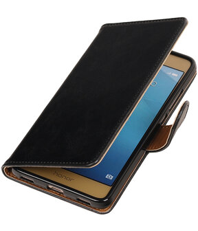 Zwart Pull-Up PU booktype wallet hoesje voor Huawei Honor 5c