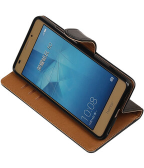 Zwart Pull-Up PU booktype wallet hoesje voor Huawei Honor 5c