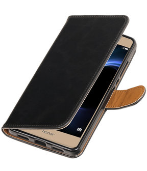 Zwart Pull-Up PU booktype wallet hoesje voor Huawei Honor V8