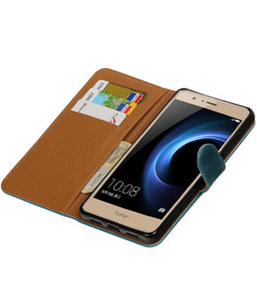 Blauw Pull-Up PU booktype wallet hoesje voor Huawei Honor V8