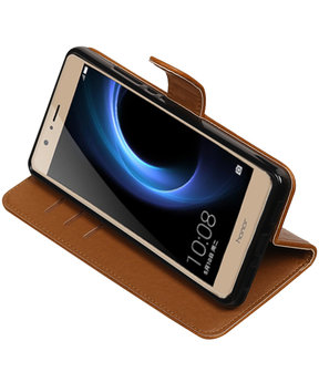 Bruin Pull-Up PU booktype wallet hoesje voor Huawei Honor V8