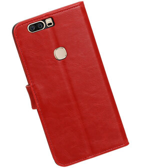 Rood Pull-Up PU booktype wallet hoesje voor Huawei Honor V8