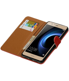 Rood Pull-Up PU booktype wallet hoesje voor Huawei Honor V8