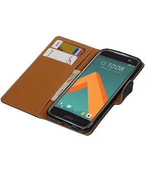 Zwart Pull-Up PU booktype wallet hoesje voor HTC 10