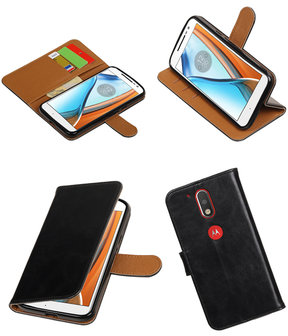 Zwart Pull-Up PU booktype wallet hoesje voor Motorola Moto G4 / G4 Plus