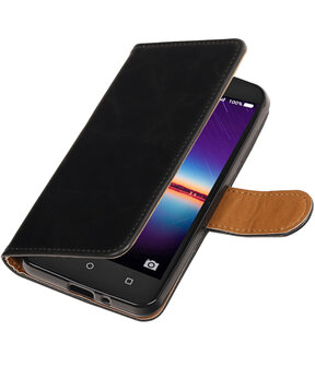 Zwart Pull-Up PU booktype wallet hoesje voor Huawei Y3 II